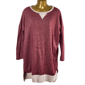 Red Lolly Tunic Sweater Dress XLong Red Flecked Cotton Blend USA Made Cozy Small